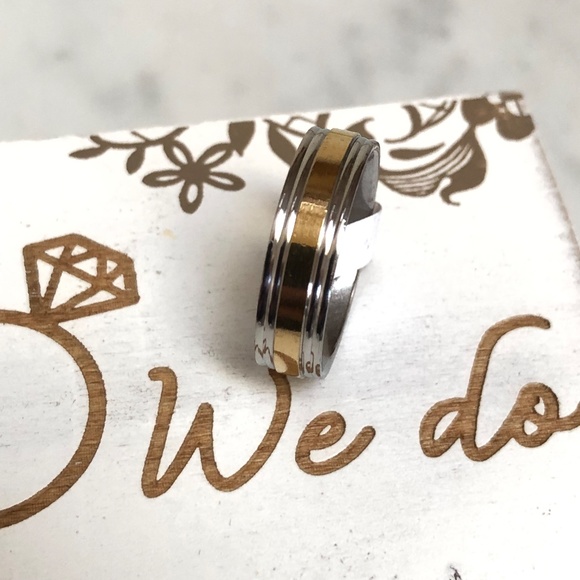 (New) Two-Tone Flat Grooved Round Edge Wedding Band Stainless Steel 6mm Size9.25 - Picture 4 of 6